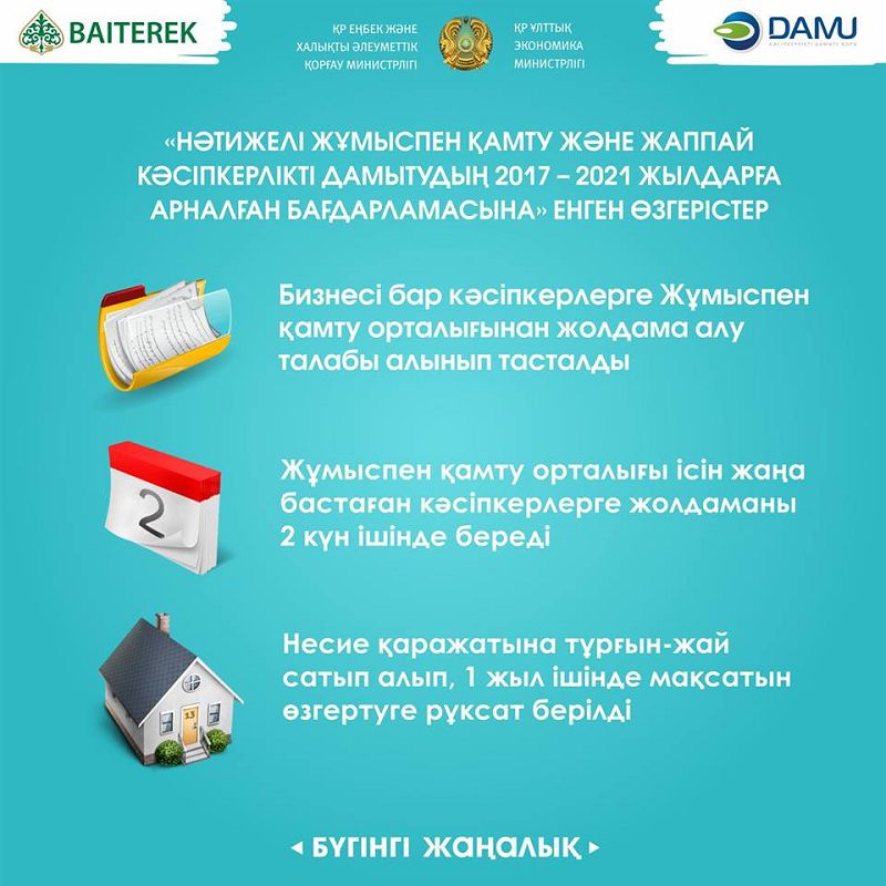 Кәсіпкерлікті дамыту бағдарламасының талаптары өзгерді
