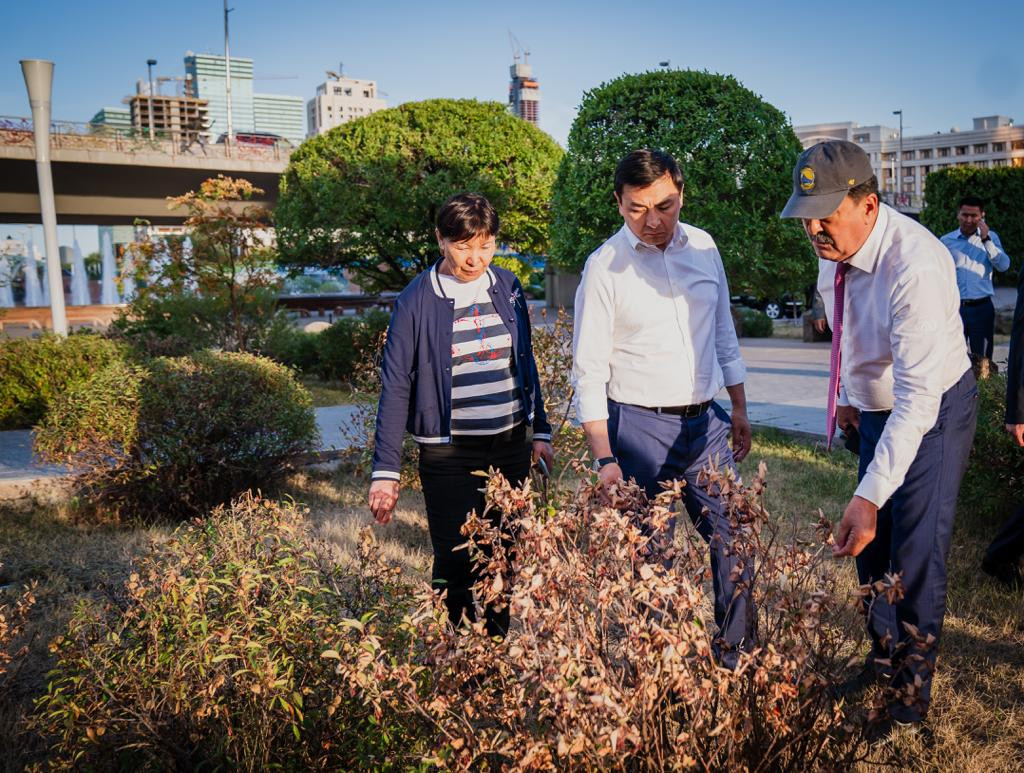 Елорда әкімі өсімдіктері қурап жатқан бірнеше саябаққа барды