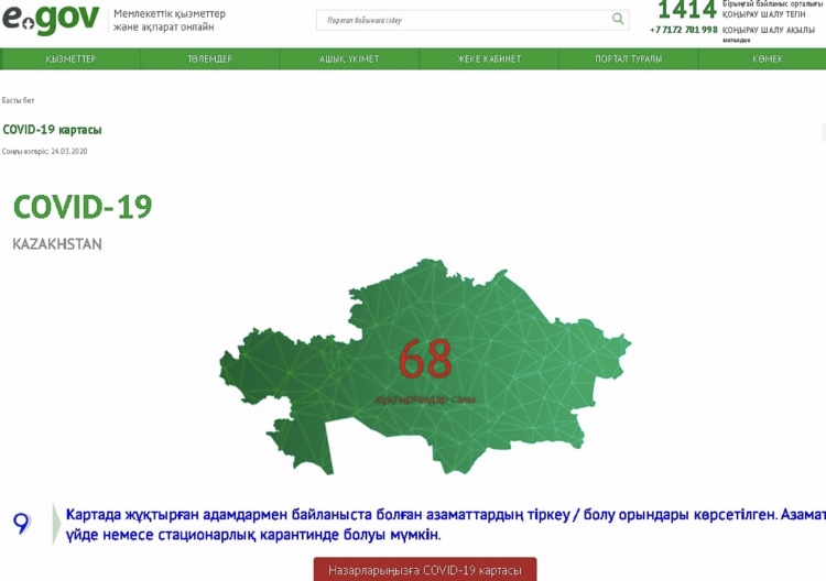 Egov.kz порталында коронавирус бойынша жағдайды мониторингілеу сервисі іске қосылды