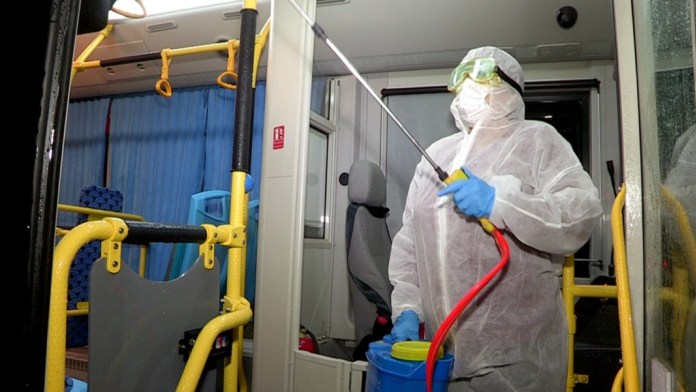 Шымкентте 76 бағыт бойынша 1047 қоғамдық көлік күнделікті дезинфекциялануда