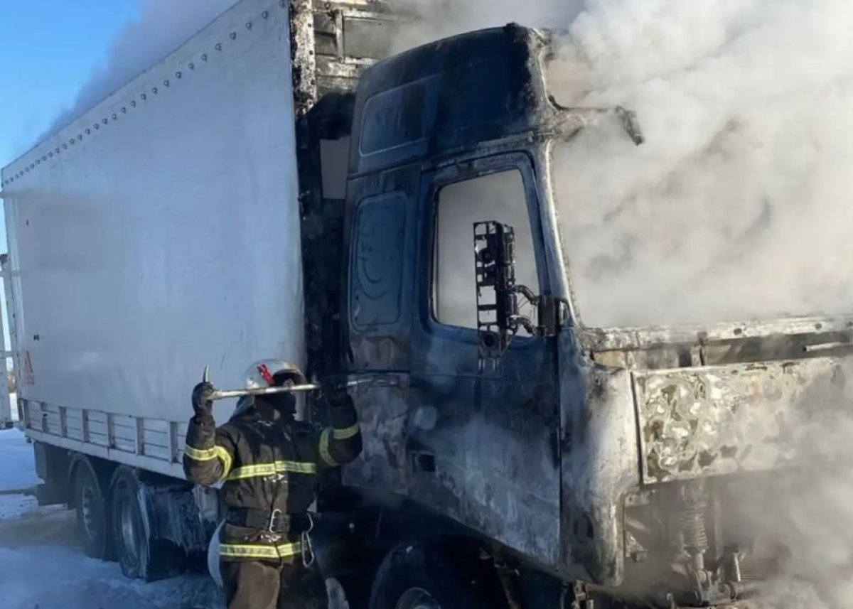 Павлодар облысындағы тасжолда 15 жылқы тиелген жүк көлігі өртенді